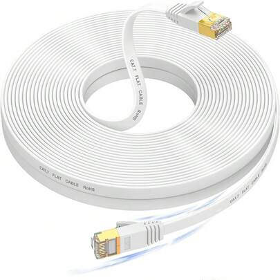 Cat7 Flat Ethernet Cable, Cat7 High-Speed Flat Gigabit Network Cable With Gold-Plated RJ45 LAN Cord, 10Gbps, Shielded Internet Cable, Suitable For Laptops, Modems, Routers, Computers
