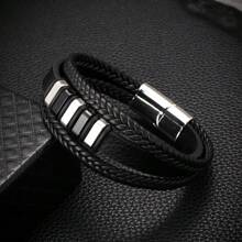 Fashion Classic Handmade Braided Multi-Layer Magnetic Buckle Leather Bracelet For Men