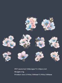 10 张/包大尺寸高品质金属花卉贴纸，适用于剪贴簿和日记本，防水 PET 材料 - 彩色 - 查看 12