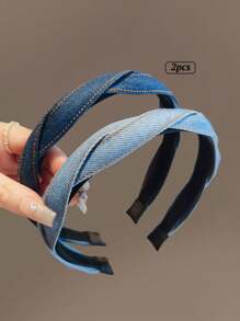 1/2/3pcs Vintage Denim Braided Headband For Women, Blue Tones, Versatile Fashion Headwrap For Washing Face & Hair ,Hair Hoop Hairband For Women Hair Accessories Head Accessories - Multicolor - View 6