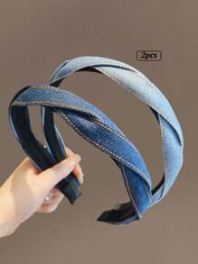 1/2/3pcs Vintage Denim Braided Headband For Women, Blue Tones, Versatile Fashion Headwrap For Washing Face & Hair ,Hair Hoop Hairband For Women Hair Accessories Head Accessories - Multicolor - View 4