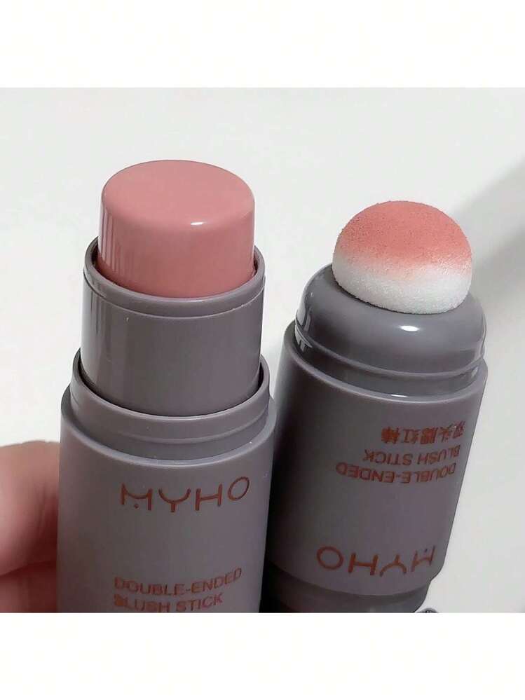 Bastão de Blush de Cabeça Dupla Duradouro, Bastão de Blush em Pó Natural de Dupla Cabeça Esponja Poke Pasta de Blush Brilho Vitalidade Alto Reparo Monocromático Expansão Cor Lábios e Bochechas Uso Duplo - Multicolorido - Visão 13
