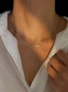 1 chiếc vòng cổ rắn bằng thép không gỉ tối giản dành cho phụ nữ - Bạc - Xem 6