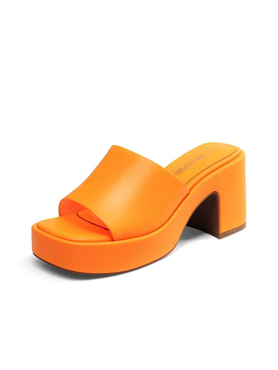 Women Minimalist Square Toe Chunky Platform Heeled Mule Sandals Elegant Slip On Square Open Toe Heeled Sandals For Outgoing School Party Prom