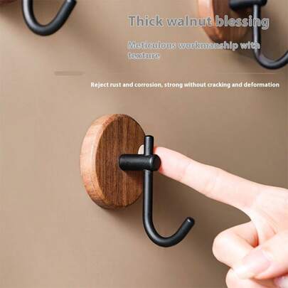 1/2 件胡桃木衣帽钩 - 款式时尚，粘性强，易于安装，无需在入口、浴室、门上钻孔 - 重型木质墙钩