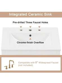 24" Bathroom Vanity With Sink, Bathroom Vanity Cabinet With One Drawer And Doors, Solid Wood And MDF, White - 1 - 查看 9