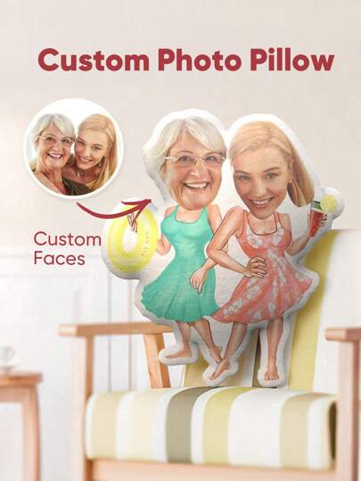 1pc Customized Face Pillow - Personalized Photo Pillow | Unique Gift For Mom | Ideal For Valentine's Day, Mother's Day, Christmas, Birthday, Anniversary | Customize Photo Pillow For Mom, Wife, Girlfriend | Perfect Home Decor, Bedroom And Office | Thoughtful Graduation And Wedding Gift | Personalized 3D Portrait Pillow, Full Of Love, Cute Custom, One-Of-A-Kind, Ideal Gift For Him/Her, Girlfriend, Mom, Family, Friends