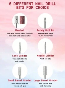 Portable Electric Nail Grinder, Rechargeable 40000RPM Nail File Nail Drill Pen Brushless Motor Manicure Machine Kit With Long Battery Life, Professional Nail Art Polish & Cuticle Remover Machine Set, Toenail Grinder Nail Polishing Equipment Nails Appliance Manicure Pedicure Kit Accessory Nail Art Tool For Acrylic Nail Salon & Home Use - Pink - View 8