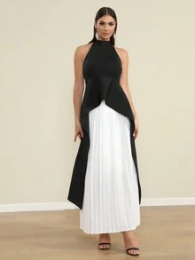 LOVE Aing 女士褶皱不对称两件套性感明星派对优雅绷带套装 - 黑與白 - 查看 2