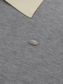 Korean Style Polo Collar Autumn/Winter New Short Cropped Top, Lightweight Sweater, Color Block, Long Sleeve Women Knit Pullover Casual Fall - Grey - View 10