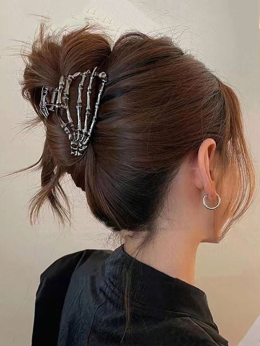 1pc Women Halloween Skeleton Claw Clip Stylish Party Punk Chic Hairpin Hair Accessory - Black - View 1