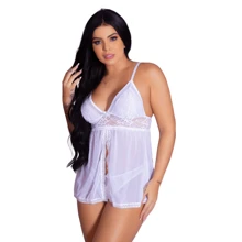 Robe + Tulle Nightgown + Sexy Lingerie Set With Delicate Details Seductive Elegant Provocative - trắng - Xem 5