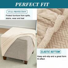 Small Stretch Knitted Jacquard Square Ottoman Cover Thick Ottoman Slipcover Square Storage Ottoman Cover Foot Stool Cover With Elastic Bottom - Beige - View 6