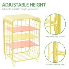 TOOLF Metal Side Table,Cute Nightstand,3 Tier End Table With Storage,Vintage Bedside Table,Girls Bedroom Furniture,Accent Table,Small Coffee Table For Living Room,Bedroom,Dorm, Pink - 黃色 - 查看 6