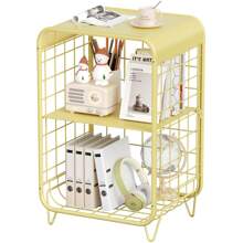 TOOLF Metal Side Table,Cute Nightstand,3 Tier End Table With Storage,Vintage Bedside Table,Girls Bedroom Furniture,Accent Table,Small Coffee Table For Living Room,Bedroom,Dorm, Pink - 黃色 - 查看 1