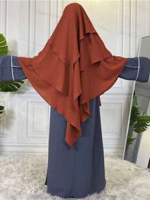 1pc Women Solid Color 3-Layer Hijab, Loose Prayer Headscarf, Comfortable Islamic Veil Suitable For Robe Outfit, Versatile For Daily Wear - Three-layer Headscarf - View 21