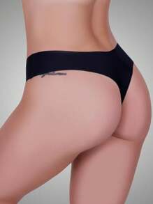 Agnes Seamless Polyamide Thong Panties With Laser Cut String - màu đen - Xem 2
