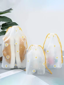 1个/5个装 便携式磨砂衣物抽绳收纳袋 透明防水防尘旅行收纳袋 小雏菊塑料整理袋 完美的旅行鞋袋，适合旅行、外出、露营、居家、浴室等场合，防水袋，夏秋必备，学习用品，返校鞋袋 旅行整理袋 抽绳鞋袋 鞋套 男女通用 收纳袋 旅行必备 邮轮必备 度假必备