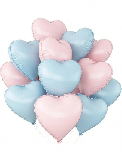 12pcs Pink & Blue Heart Shaped Foil Balloons, 18 Inch Pink & Blue Helium Balloons, Suitable For Baby Shower, Birthday, Anniversary, Wedding Party Decor, Beige, Blue, Pink Balloon Set, Mother's Day