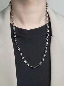 1pc Stainless Steel Coffee Bean Patchwork Hollow Oval Shaped Necklace Chain, Fashionable Minimalist Hip-Hop Style Unisex Sweater Chain For Party, Music Festival