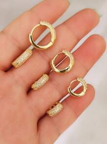 Trio ou Par de Brinco Argola Com Zircônias 1º2º3º Furo Banhado Prata 925 - Dourado - Visão 3