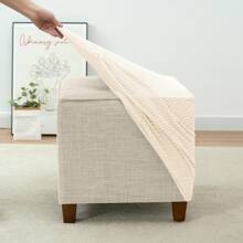 Small Stretch Knitted Jacquard Square Ottoman Cover Thick Ottoman Slipcover Square Storage Ottoman Cover Foot Stool Cover With Elastic Bottom - Beige - View 4