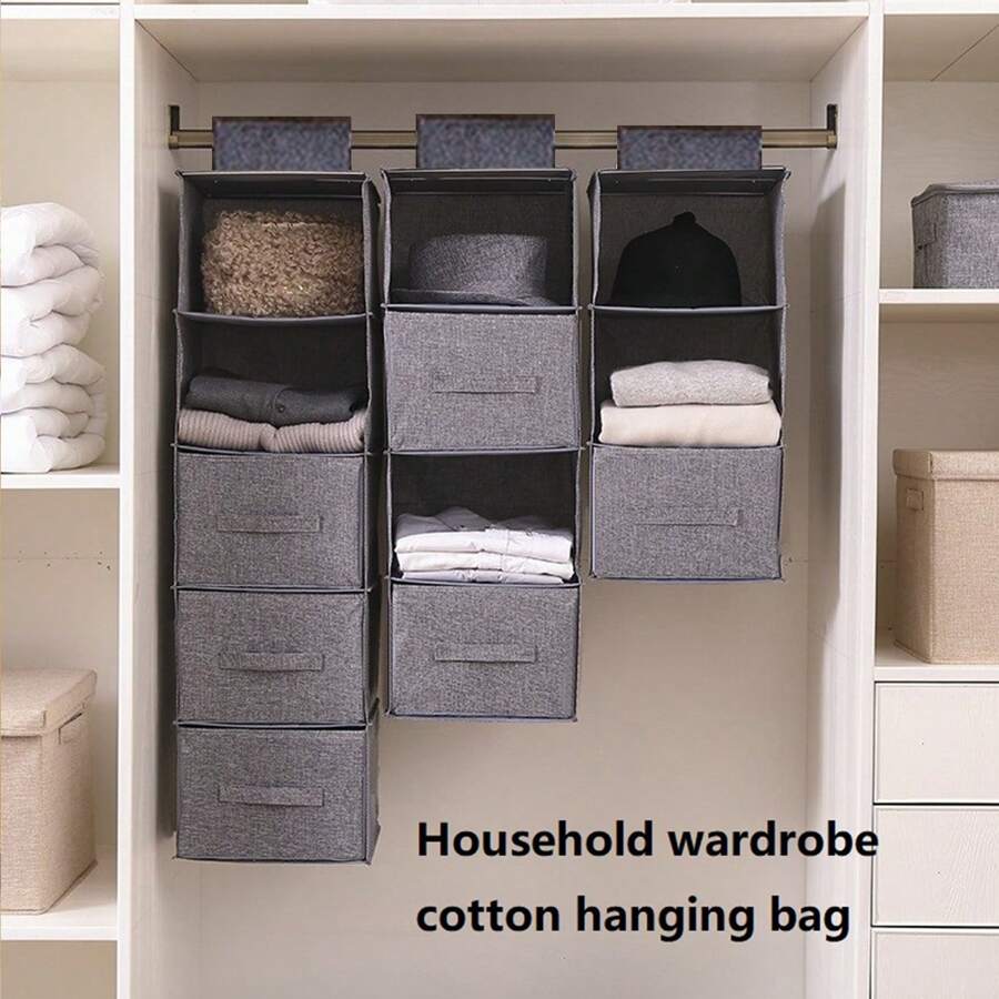 1pc Gray Storage Hanging Bag, Cloth & Underwear Organizer Bag, Wardrobe Storage Hanging Bag, Sturdy Water-Resistant Dust-Proof Non-Woven Fabric Hanging Organizer Bag, Foldable Hooks, Multilayer Storage Bag Packing Essentials/Cover For Clothes Storage Hanging Closet Organizer Wardrobe Organizer For Wardrobe Closet Bedroom Dorm Essentials For Storage Bra Sock Pants Jeans T-Shirt Dress Bag For School School Accessories School Stuff - Dark Grey - View 1