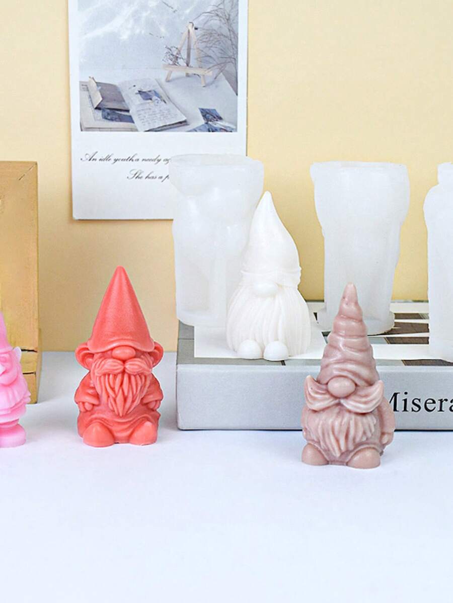 3D 圣诞系列老人圣诞老人 DIY 香薰蜡烛硅胶模具、侏儒树脂/石膏装饰模具、环氧树脂硅胶模具 - 彩色 - 查看 1