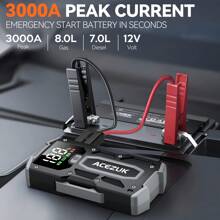 ACEZUK Portable Car Jump Starter With Air Compressor, ACEZUK 150PSI 5000A Jump Starter (All Gas/10.0L ), 12V Car Battery Jump Box Car Battery Jumper Starter With 3.4" LCD Display, 2 Lights - màu đen - Xem 9