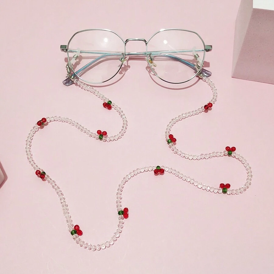 1pc Faux Crystal Beaded Cherry Eyeglasses Chain For Women Glasses Accessories For Women Valentine's Day Valentines - Red - View 1