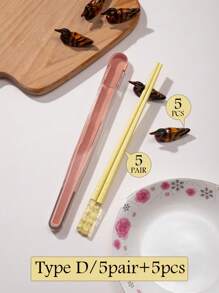 1/5双马卡龙色樱花筷子。可爱鸭子造型筷子架。玻璃纤维+PET材质筷子，ABS树脂筷子架。寿司筷子。中式餐具。适合家庭和餐厅使用。精美礼品。圣诞礼物，学校用品 - 彩色 - 查看 18