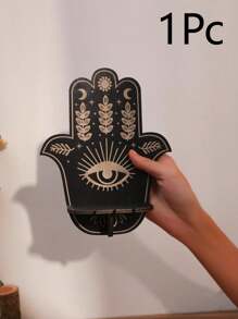 1 件木制月亮烛台壁挂，复古月亮印花家居搁架挂饰，家居装饰，房间装饰，墙壁装饰 - 彩色 - 查看 7