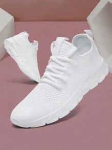 Women's  Comfortable Footwear Trainers Mesh Breathable Sneakers Outdoor Walking Shoes Fashion Casual Shoes Non Slip Flat Sports Shoes White - White - View 6