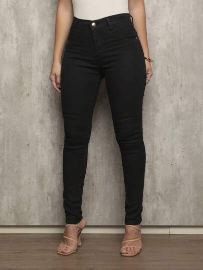 Calça Jeans Feminina Cintura Alta Shein com Elastano Skinny Levanta Bumbum Premium Blogueira Luxo