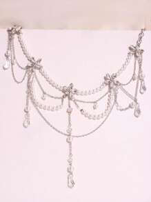 1 Stück europäischer und amerikanischer Stil Kunstperle Strass Blume Quaste Mehrschichtige Taillen Kette, modische elegante sexy Taillenkette für Frauen, Party Schmuck Valentinstag