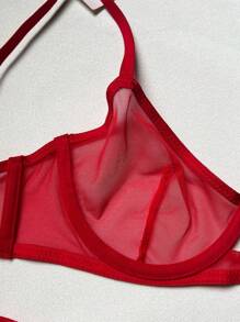 Leopard Print Stripe Lingerie Sexy Ladies See Through Erotic Romantic Bra Set For Rave Going Out - Red - View 9