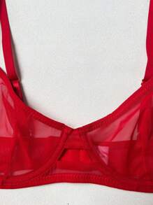 Leopard Print Stripe Lingerie Sexy Ladies See Through Erotic Romantic Bra Set For Rave Going Out - Red - View 7