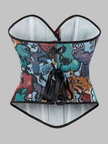 Women's Retro Boned Bustier Crop Top Sexy Wear, Corset Style Tight Fitted Blouse, Halloween Costume