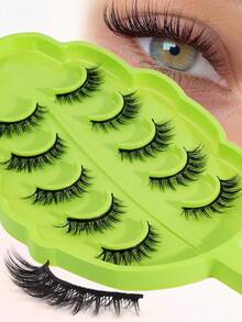 MAGEFY 5pairs/Set 3D 7-12mm Faux Mink Hair Fluffy False Eyelashes With Leaf-Shaped Tray, Natural Looking, Thick And Soft, Reusable, Individual Packaging, Makeup Tool For Beauty - 交叉款 - 查看 7