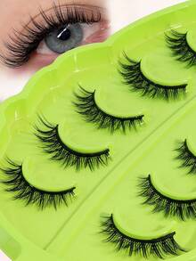 MAGEFY 5pairs/Set 3D 7-12mm Faux Mink Hair Fluffy False Eyelashes With Leaf-Shaped Tray, Natural Looking, Thick And Soft, Reusable, Individual Packaging, Makeup Tool For Beauty - 交叉款 - 查看 2