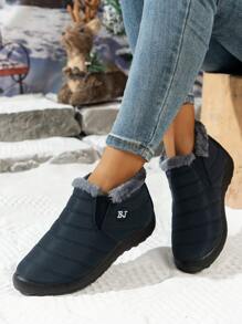女士防水厚实纯色圆头低帮雪地靴，适合室内/户外休闲装，秋冬季