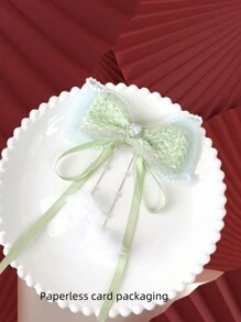 1pc Pearl Edge Ribbon Bowknot Hair Clip With Tassel - Green - View 4