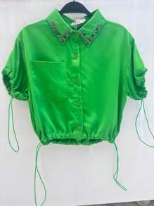 Short Sleeve Shirt J06 - 綠色 - 查看 1