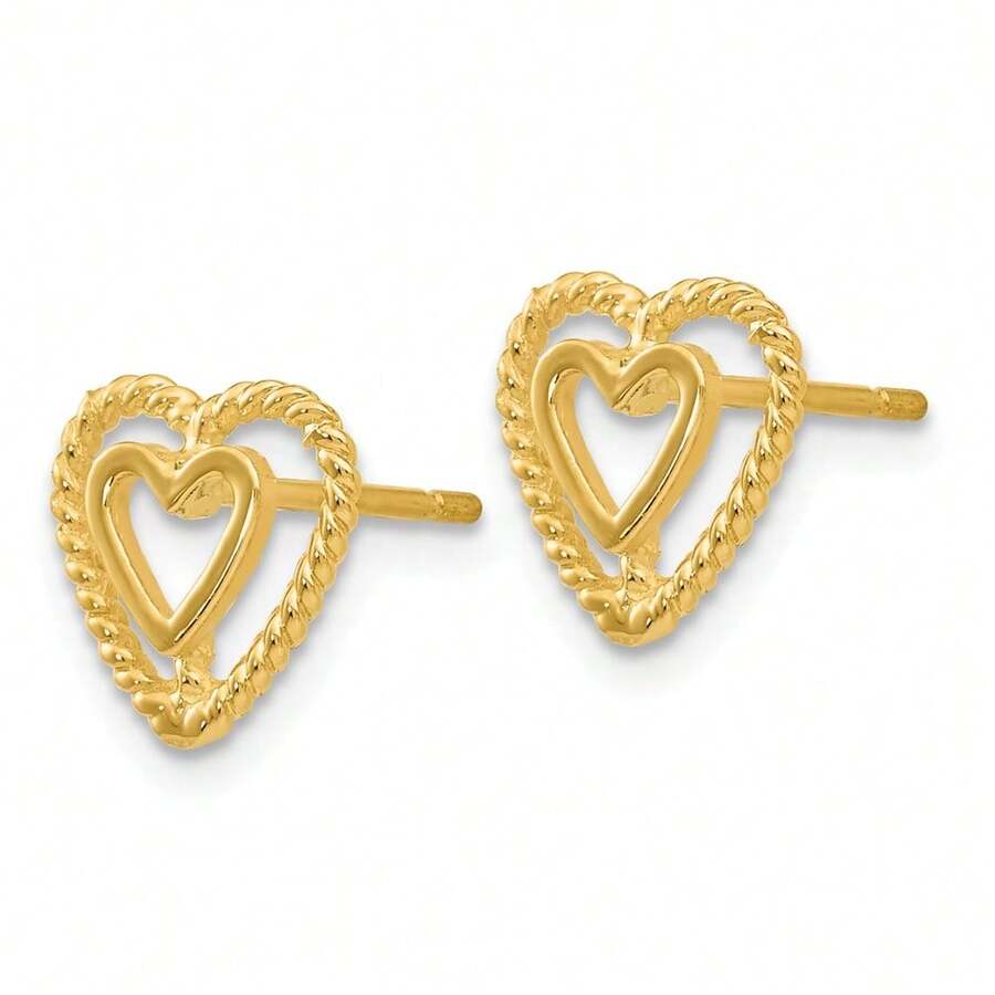 The Black Bow 9mm Double Open Heart Post Earrings In 14k Yellow Gold