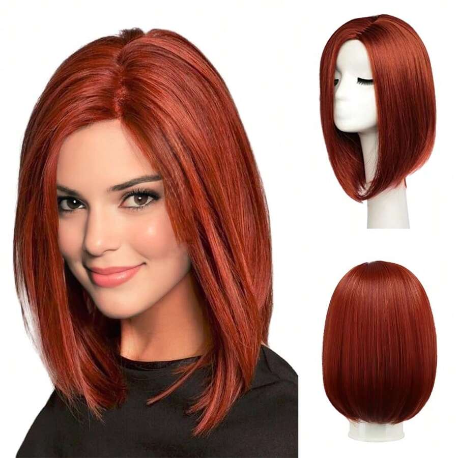 BESTUNG Short Red Wigs Copper Red Wig For White Women Medium Lenth Red Bob Wigs Side Part Synthetic Hair Costume Wigs For Cosplay Daily Party Halloween - Đỏ - Xem 1