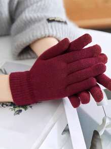 2 Pairs Unisex Solid Color Simple Knitted Full Finger Gloves, Warm For Autumn/Winter, Daily Life, Outdoor And Leisure Halloween Accessories Winter Gloves