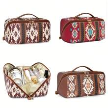 Western Travel Makeup Bag, Bohemian Cosmetic Bag For Women, Portable Pouch Open Toiletry Bag, Make Up Organizer With Divider And Handle Summer Travel, Vacation Home Bathroom Decor Holiday Makeup Organizer Bathroom Accessories Back To School - Multicolor - View 2