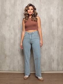 Calça Jeans Feminina Shein Wide Leg Cintura Alta Luxo Empina Bumbum Elegante 100% Jeans