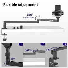 Low Profile Microphone Boom Arm, Rubesee Adjustable Stick Mic Arm Stand With Desk Mount Clamp/Screw Adapter/Microphone Clip, Fully Rotatable Aluminum Low Arm For Podcast/Streaming/Gaming/Office - Black - View 3