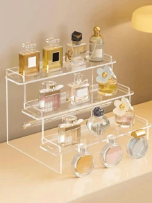 1pc Acrylic Cosmetic Organizer Rack, Multi-Tier Display Storage Shelf For Perfume, Skincare, Makeup Items, Reinforced Sturdy Pyramid-Shaped Stand For Living Room, Bathroom, Bedroom, Home Decor,For Holiday Beach, Bathroom Collection, Bedroom Collection, Large Capacity